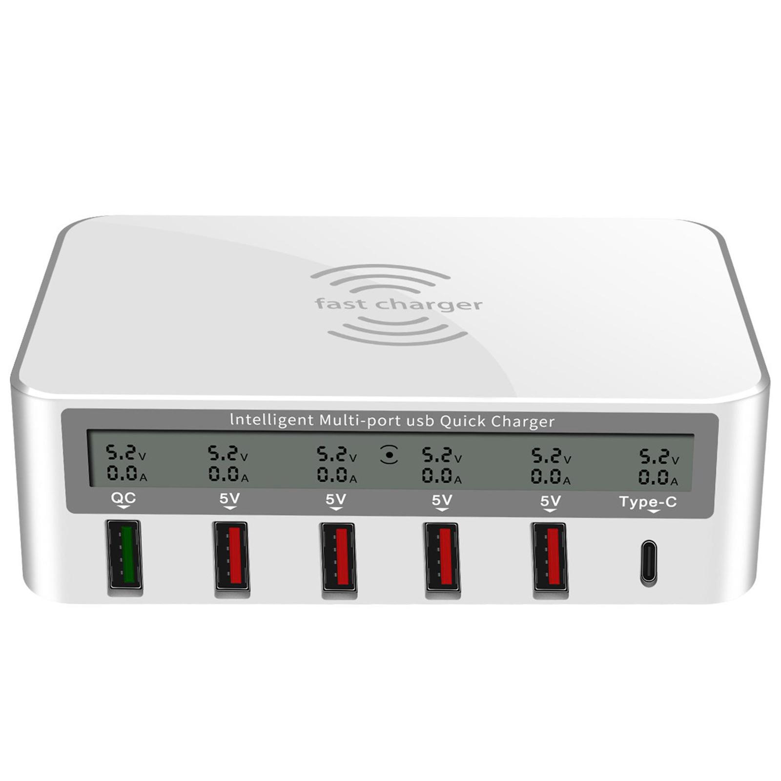 Desktop USB-C Qi 5 USB Ports QC 3.0 Charging Station for iPhone and More EU