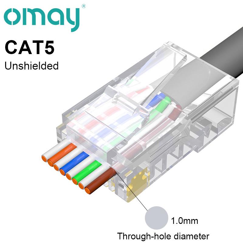 CAT6 CAT5E Pass Through RJ45 Modular Plug Network Connectors UTP 50u Gold-Plated 8P8C Crimp End for Ethernet Cable