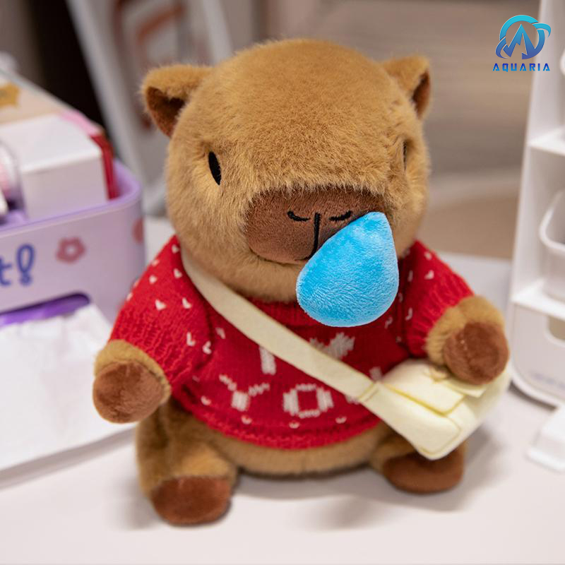 Gấu Bông Thú Nhồi Bông Capybara Mặc Áo Len Đeo Túi Có Thể Kéo Mũi Siêu Đáng Yêu 25cm (Mẫu Áo Len Ngẫu Nhiên)