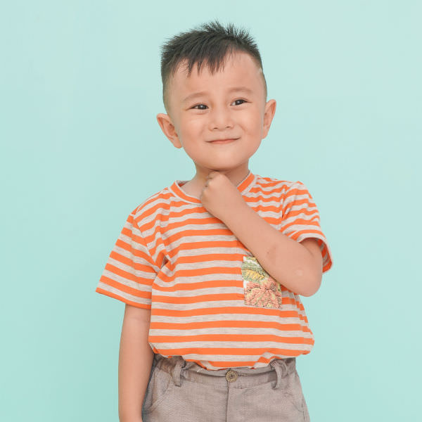 Áo Thun Bé Trai Sọc Đắp Túi Hoa Ugether UKID186 - Cam