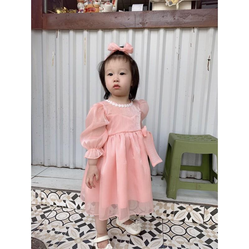 [4-28kg] Đầm Váy Công Chúa Tơ Hồng NHÍM XÙ KIDS Cho Bé Gái 1 Tuổi Đến 8 Tuổi V105