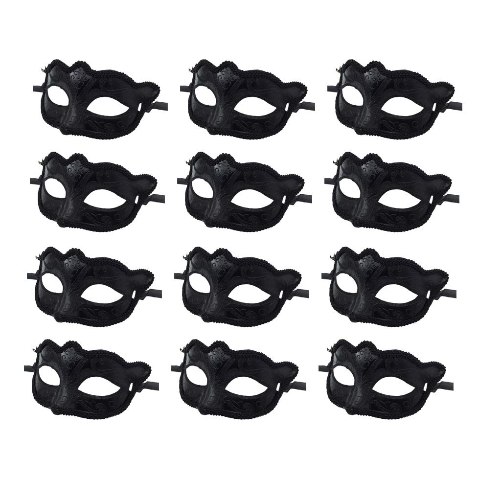 12 Pieces Women Mens Masquerade Ball Mask Venetian Party Eye Mask Black