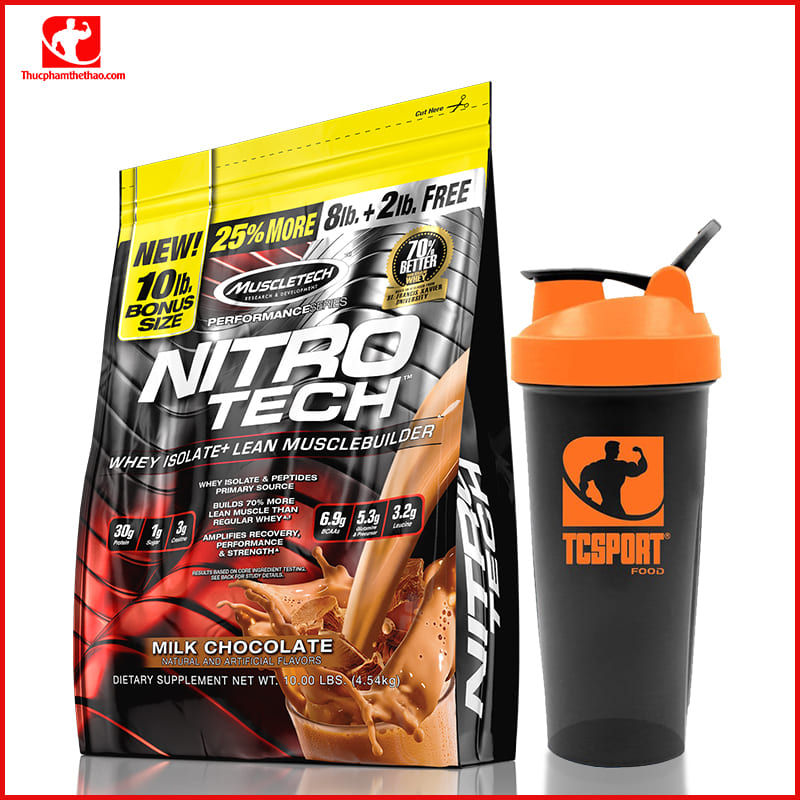 Sữa tăng cơ tăng sức mạnh Nitro Tech 10lbs  – Bổ sung nguồn Protein chất lượng cao hỗ trợ phát triển cơ bắp to + dày, đồng thời bổ sung thêm Creatine giúp gia tăng sức bền hỗ trợ tập luyện - Hàng nhập khẩu chính hãng - Thương hiệu Muscletech - Kè