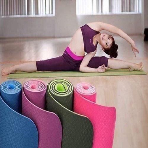 Thảm tập Yoga/ tập Gym 2 lớp TPE dày 6mm, thảm chống trơn trượt và không thấm mồ hôi