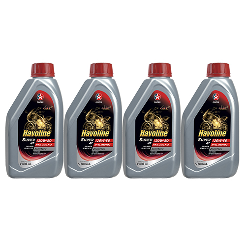 Bộ 4 chai dầu nhớt Caltex Havoline Super 4T SAE 20W50 API SL, JASO MA2 0.8L