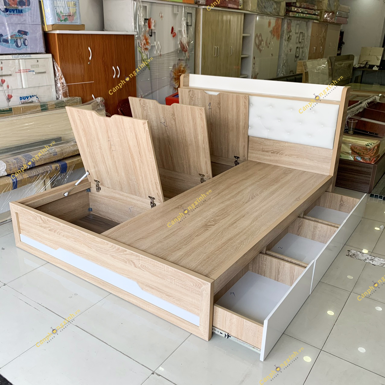 Giường ngủ thông minh CPX-G13, có kệ đầu giường, có hộc âm và hộc kéo đa năng