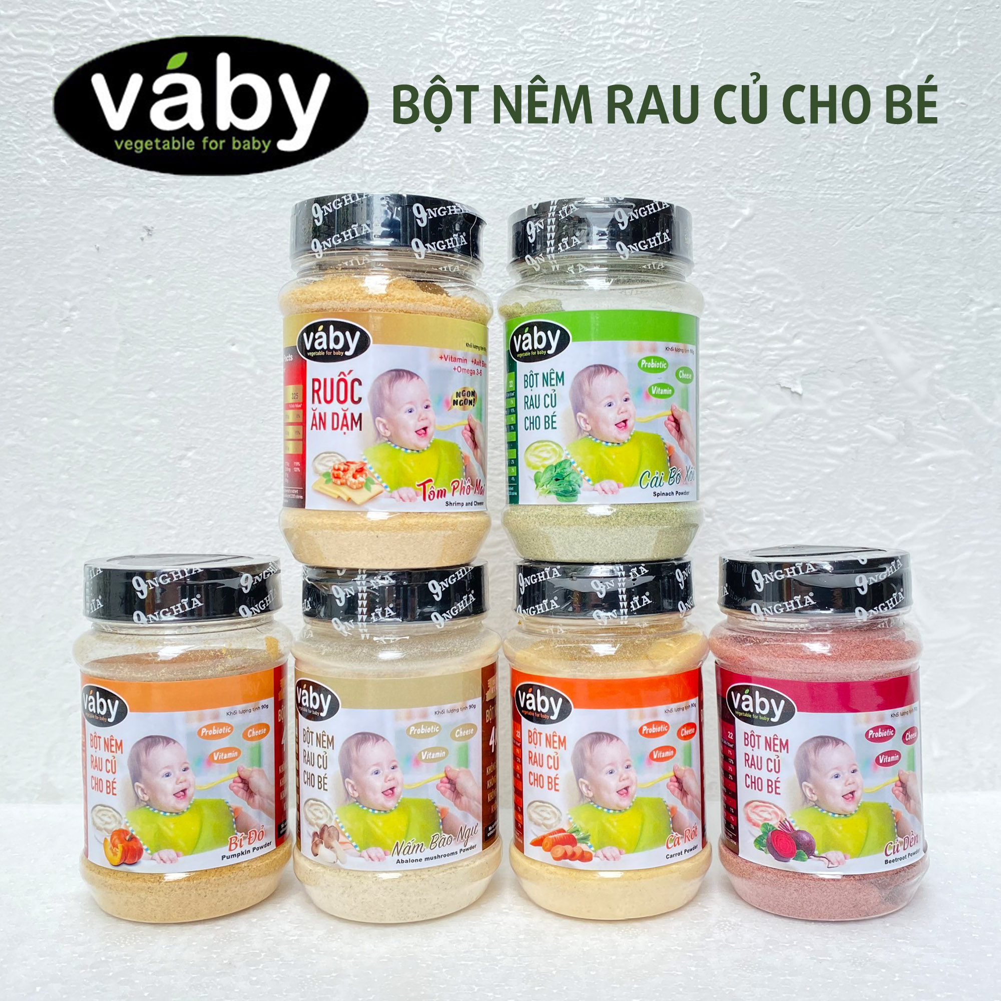 Bột ruốc ăn dặm Tôm &amp; Phô Mai dành cho bé VABY hủ 90g - Gia vị nêm và rắc dành cho bé từ 6 tháng tuổi