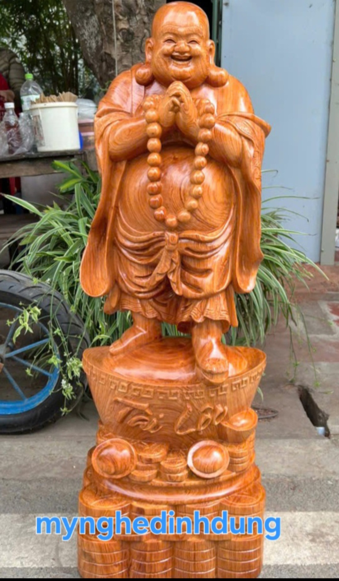 Tượng phật di lặc chúc phúc bằng gỗ hương đá kt cao 60cm