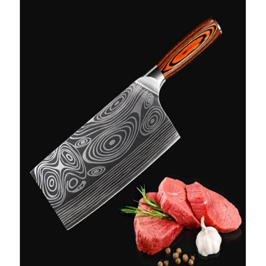 Dao bếp, dao thái ,chặt gà vịt không rỉ, bản rộng mặt dao hoa văn phong thủy, hàng xịn  VDT117 - TOPCOMSHOP
