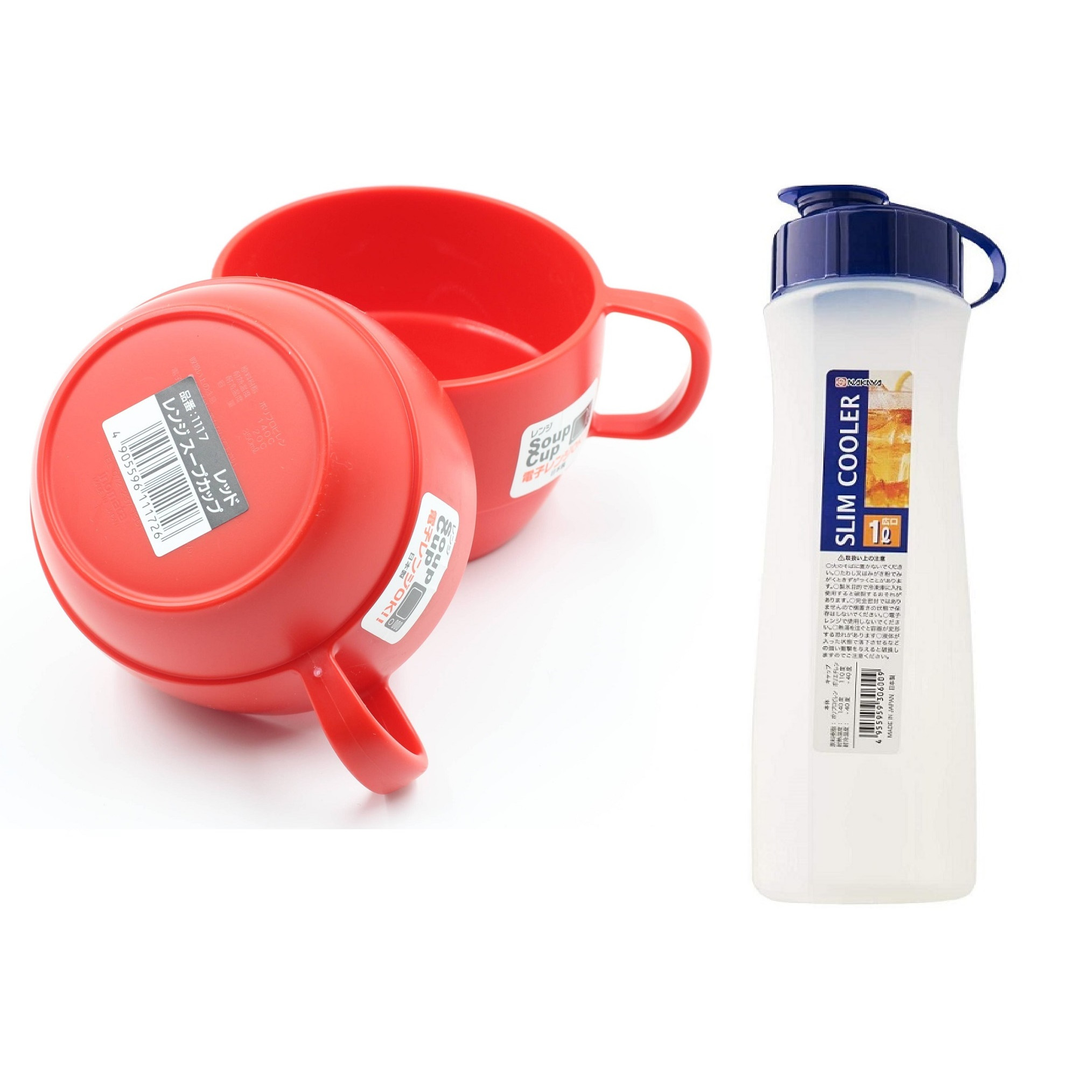 Combo 01 Bình đựng nước đa năng 1L + 02 Cốc lùn uống nước Inomata 350ml có quai cầm - Hàng nội địa Nhật Bản