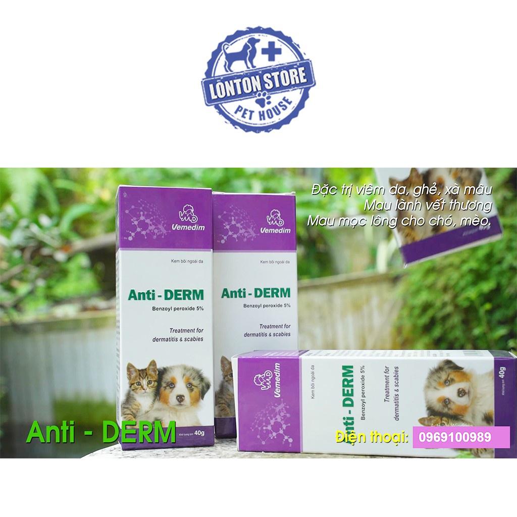 Anti derm - Gel Bôi Da Phòng Ghẻ, Viêm Da, Vết Thương, Lở Loét, Xà Mâu Cho Chó Mèo Anti Derm, 50g