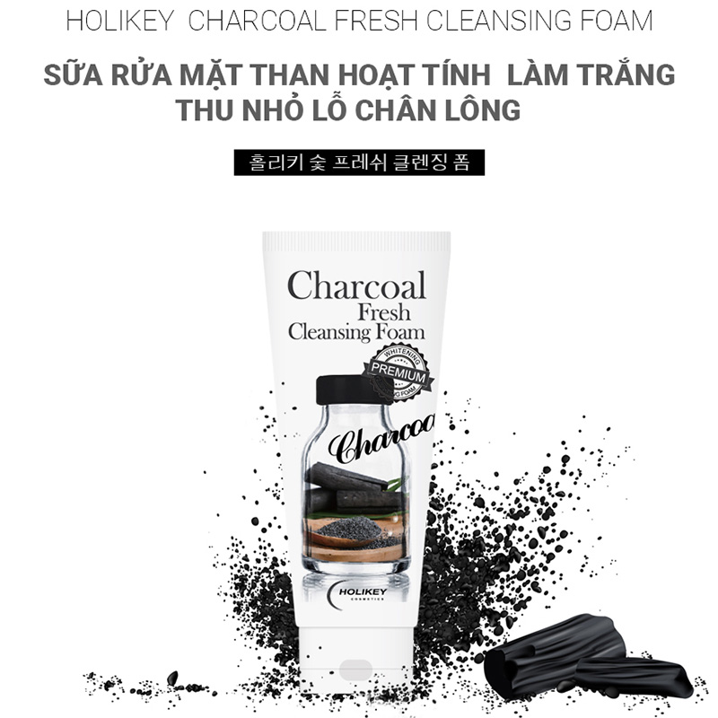 SỮA RỬA MẶT THAN HOẠT TÍNH  LÀM TRẮNG - THU NHỎ LỖ CHÂN LÔNG HOLIKEY  CHARCOAL FRESH CLEANSING FOAM