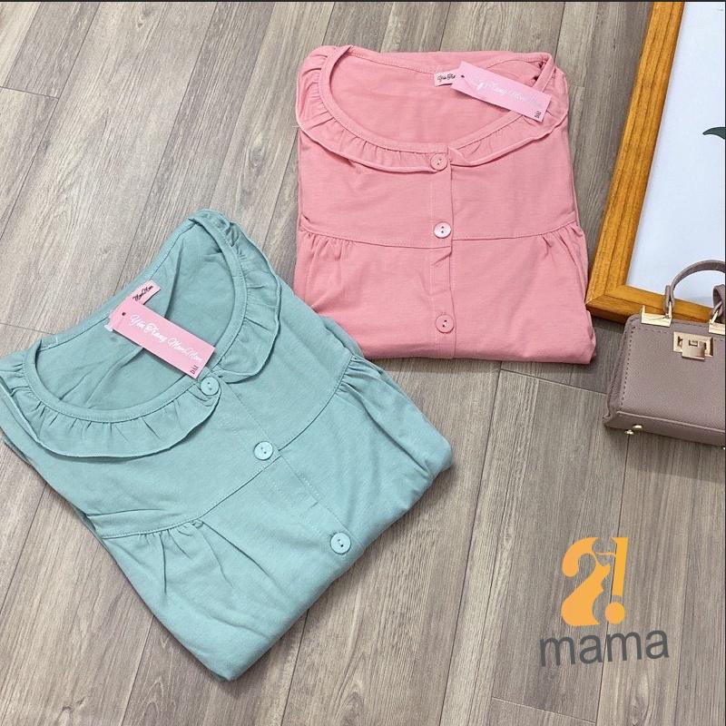 Bộ đồ bầu mặc nhà, sau sinh cotton dài tay cổ bèo trơn 2mama V200