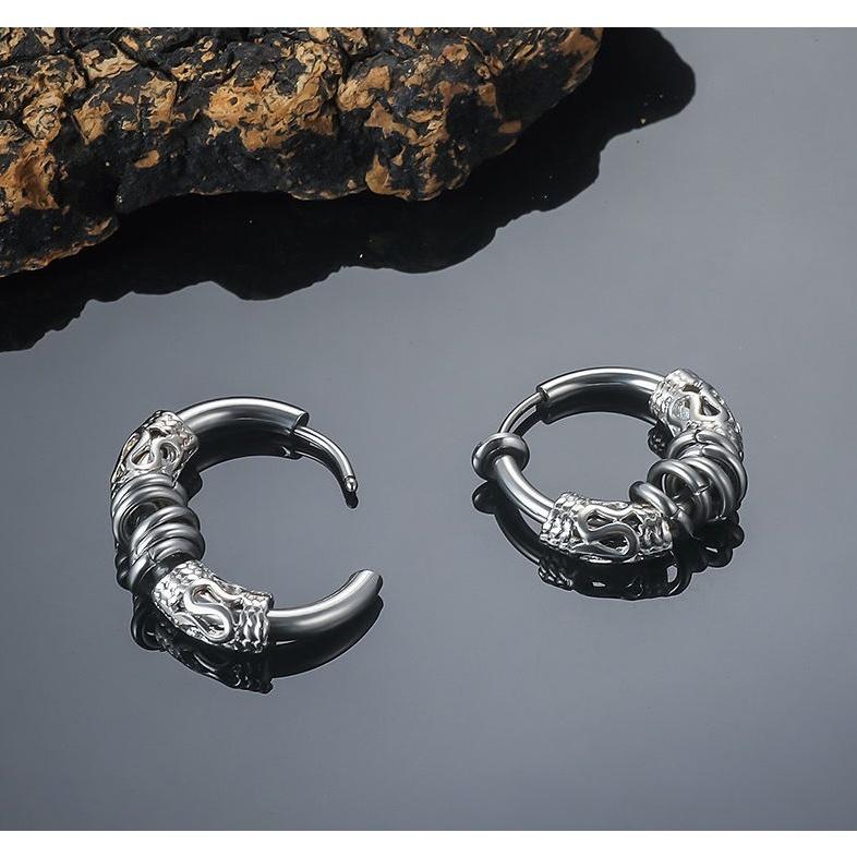Khuyên tai Hipster 2 nam nữ unisex tròn dạng xỏ  màu bạc đen đơn giản đẹp nhỏ xinh - HT Orn Earring