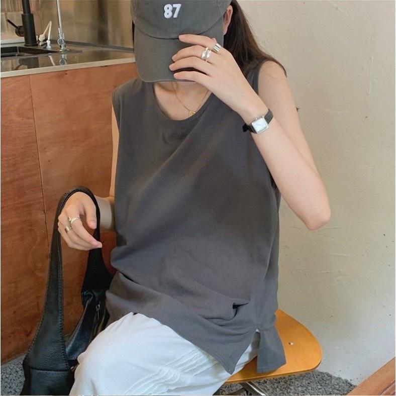 Áo Tanktop Thun trơn 3 Lỗ Nữ Dáng Rộng Trùm Mông 3 Màu siêu xinh