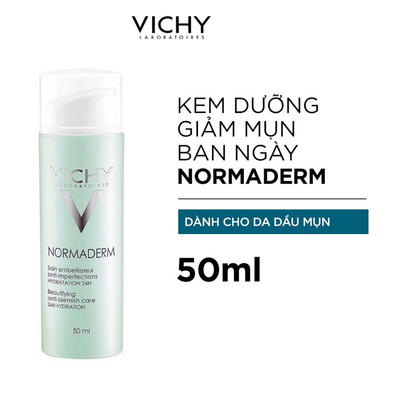 Kem Dưỡng Giúp Giảm Mụn, Giảm Bóng Dầu, Dưỡng Ẩm VICHY Normaderm TRI-ACTIV (50ml) - TẶNG MÓC KHÓA