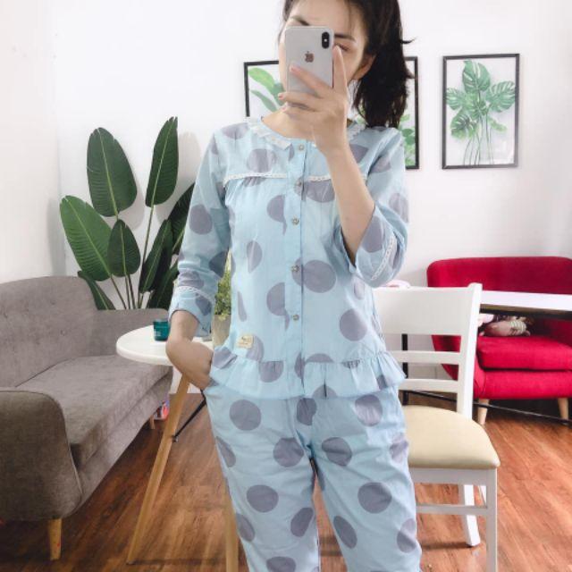 Đồ bộ mặc nhà, sau sinh cổ sen ren ảnh thật