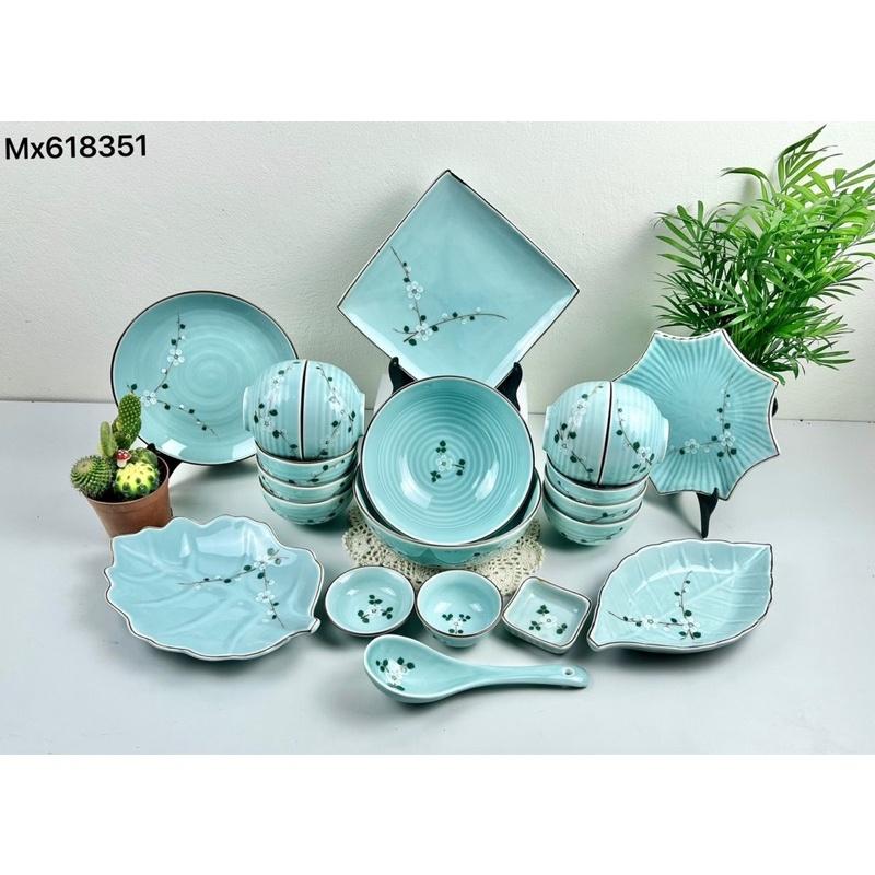 Set bát đĩa men ngọc 20-21 món. Gốm sứ Bát Tràng cao cấp