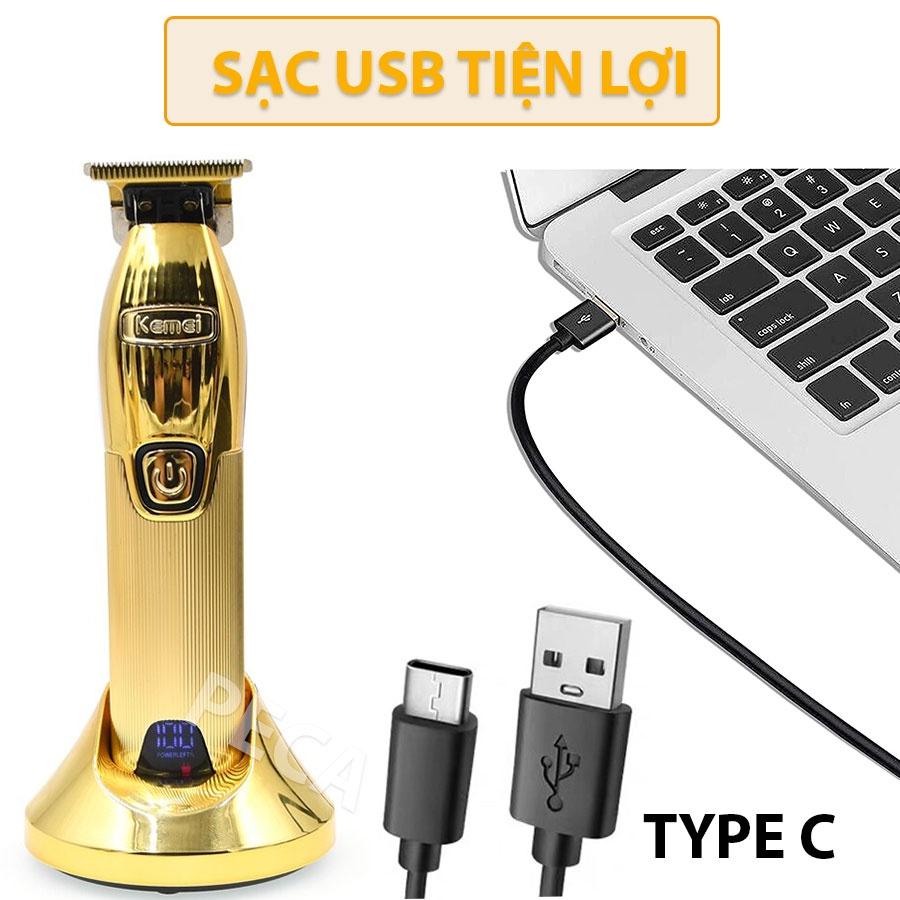 Tông đơ chấn viền cao cấp KEMEI KM-I32S không dây sử dụng đế sạc USB màn hình LED hiển thị thông minh dùng để cạo trắng, cắt tóc cạo trọc đầu có móc treo tiện lợi