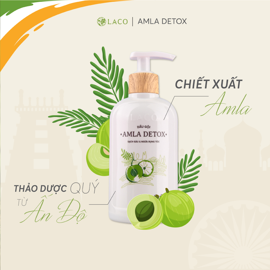 Dầu Gội Amla Detox Laco - Sạch Gàu & Ngừa Rụng Tóc, Hiệu Quả Gấp 5 Lần