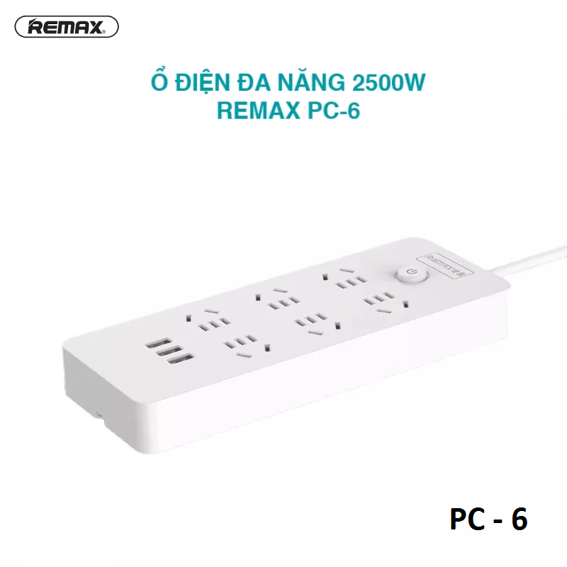 Ổ cắm điện Remax Power Strip PC-6 chui dẹp tích hợp 6 cổng sạc USB - HÀNG CHÍNH HÃNG