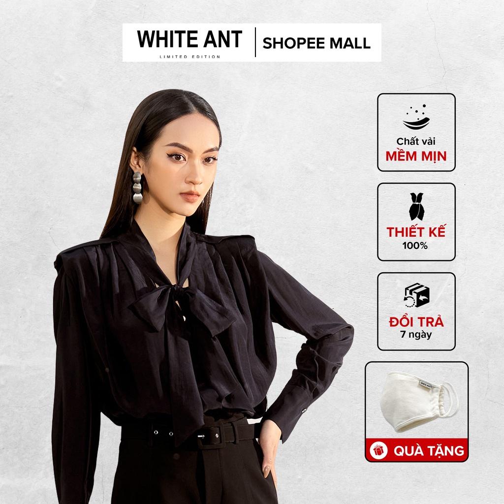 Áo Sơ Mi Nữ Dài Tay WHITE ANT Thiết Kế Cổ Nơ, Vai Vuông Có Đệm Tinh Tế, Chất Liệu Lụa Acetate Nhân Tạo 170300162