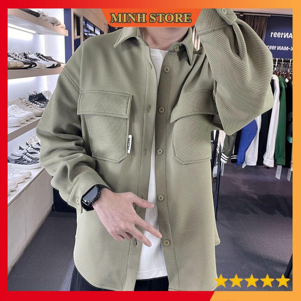 Áo sơ mi nam nữ chất cotton nhung tăm, Áo sơ mi unisex form rộng dài tay khoác ngoài SM03 - MS66