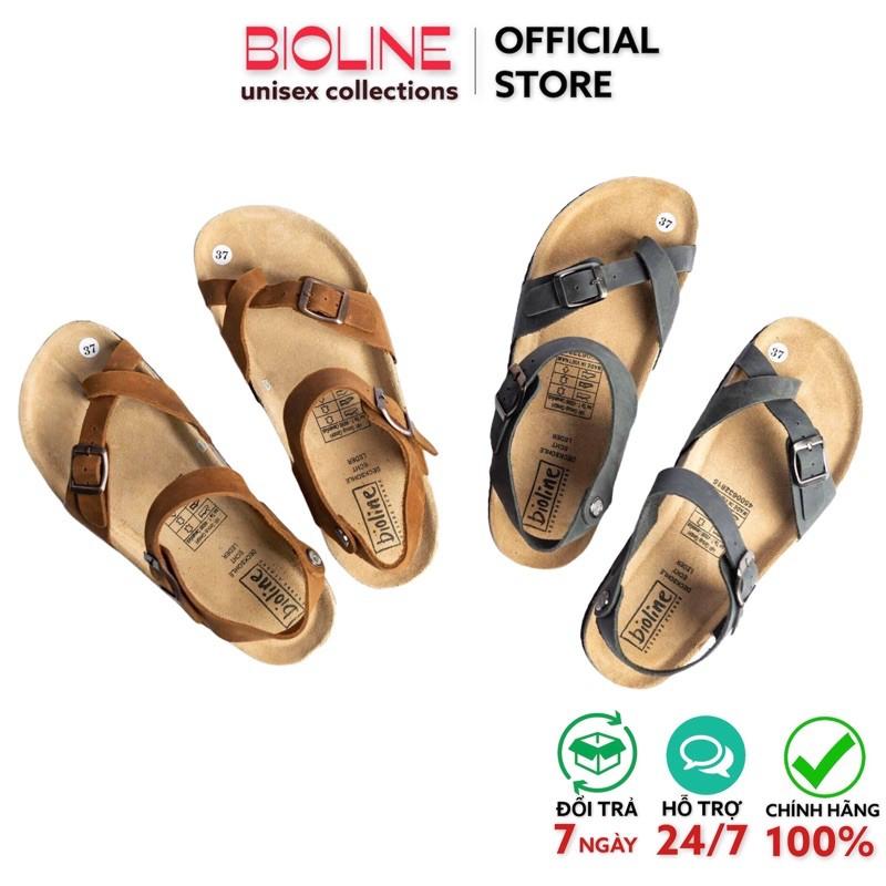 Dép da bò Birken sandal đế trấu Bioline dép quai hậu xỏ ngón unisex mã B14 - Bioline Offcial