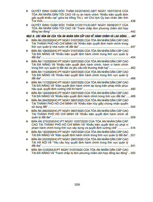 Tuyển chọn Quyết định giám đốc thẩm và Bản án của Tòa án nhân dân tối cao và Tòa án nhân dân cấp cao về hình sự, dân sự, hành chính, lao động từ năm 2015 – 2020