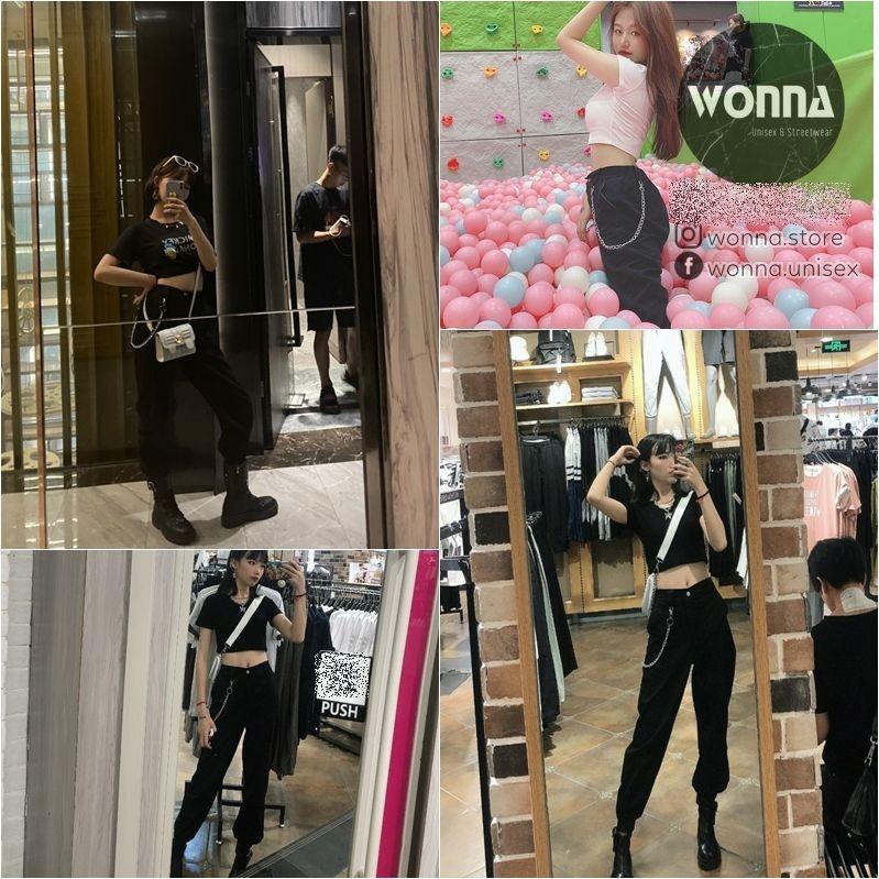 Quần jogger kèm chain BLACKPINK LISA, ROSÉ &amp; Hyuna KAKI NAM NỮ DÂY XÍCH CHÉO ULZZANG CÁ TÍNH