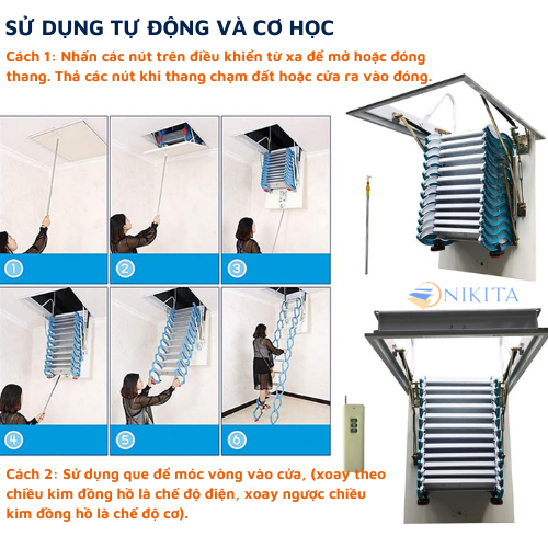 Thang gác xép bền chắc, tiện dụng, đẹp mắt, tiết kiệm không gian, chính hãng Nikita