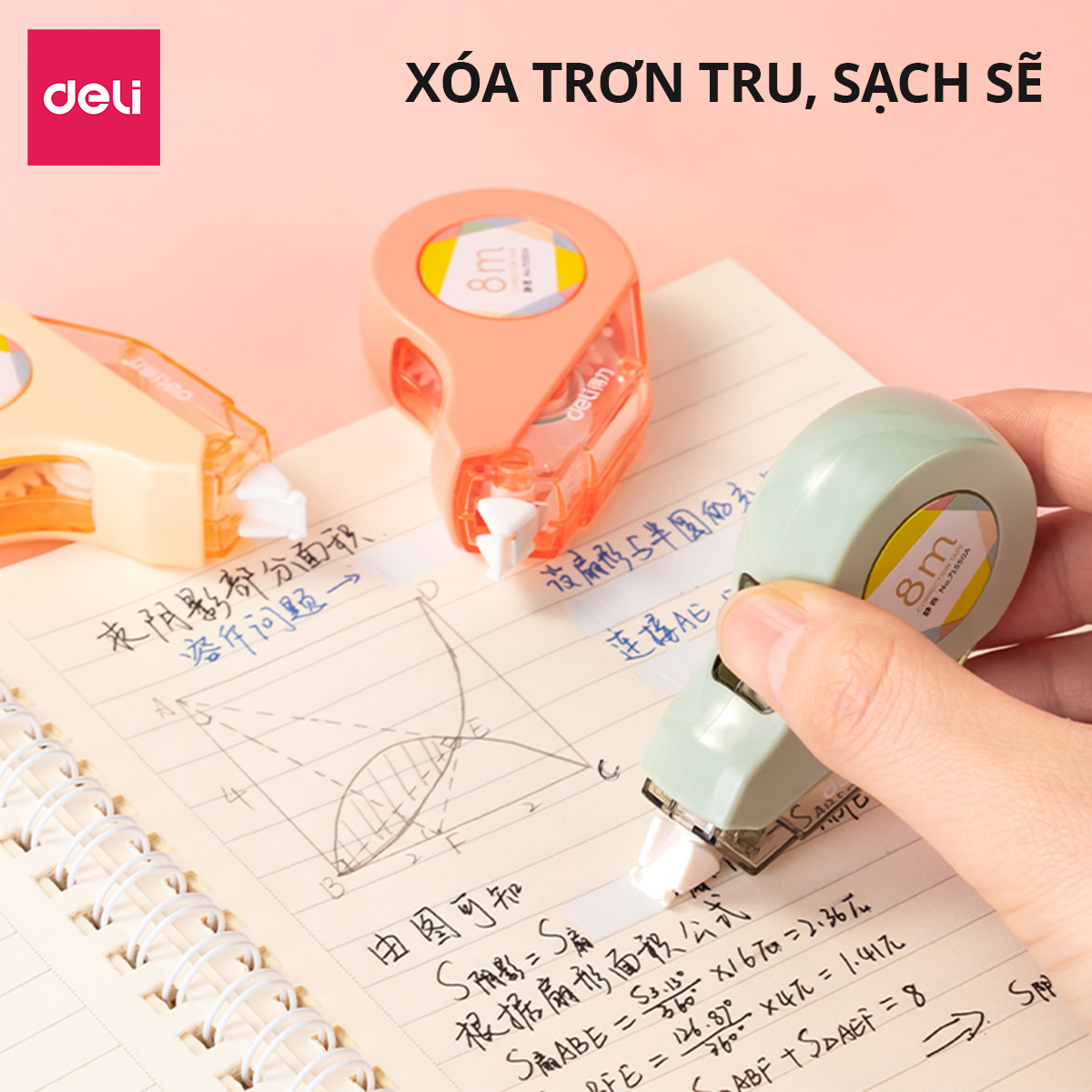 Bút Xóa Băng Học Sinh 8M Xinh Xắn Deli - Xóa Sạch Bám Dính Tốt Khô Nhanh Viết Đè Lên Ngay - Băng Kéo Văn Phòng Nhiều Màu