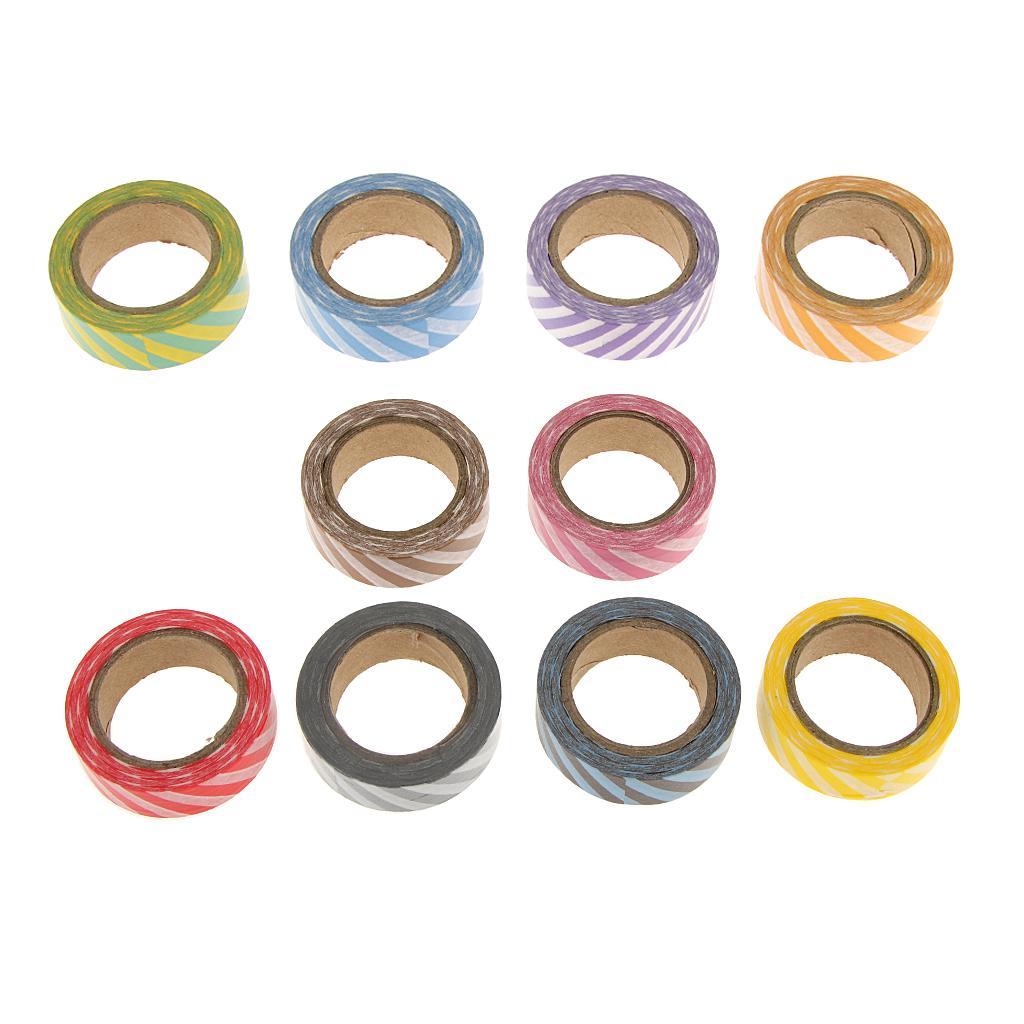 10x Washi Striped Sticky Paper Masking Adhesive Tape Scrapbooking DIY
