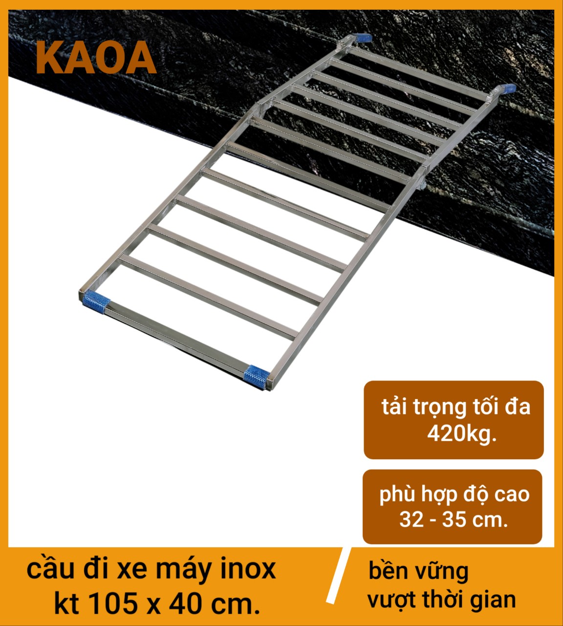 Thang dắt xe máy inox ( cho thềm cao 32-55 cm ) Bảo hành 12 tháng