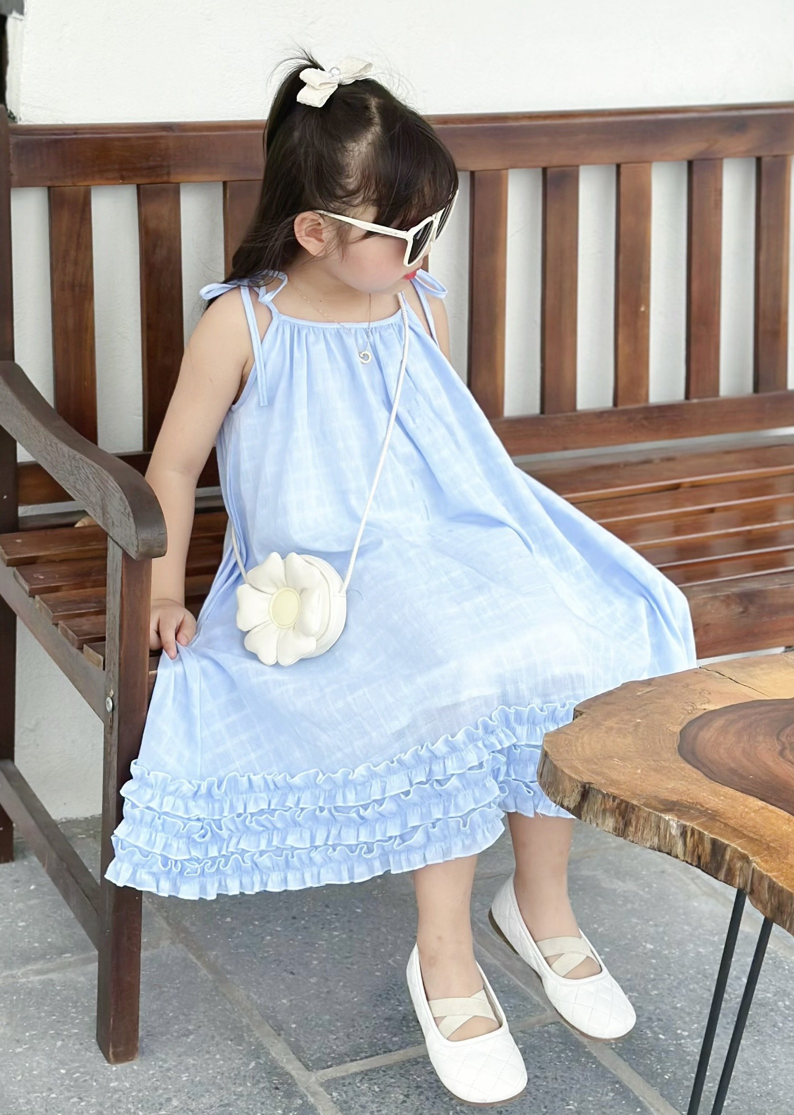 Váy đầm bé gái -Xanh cột dây MS202269