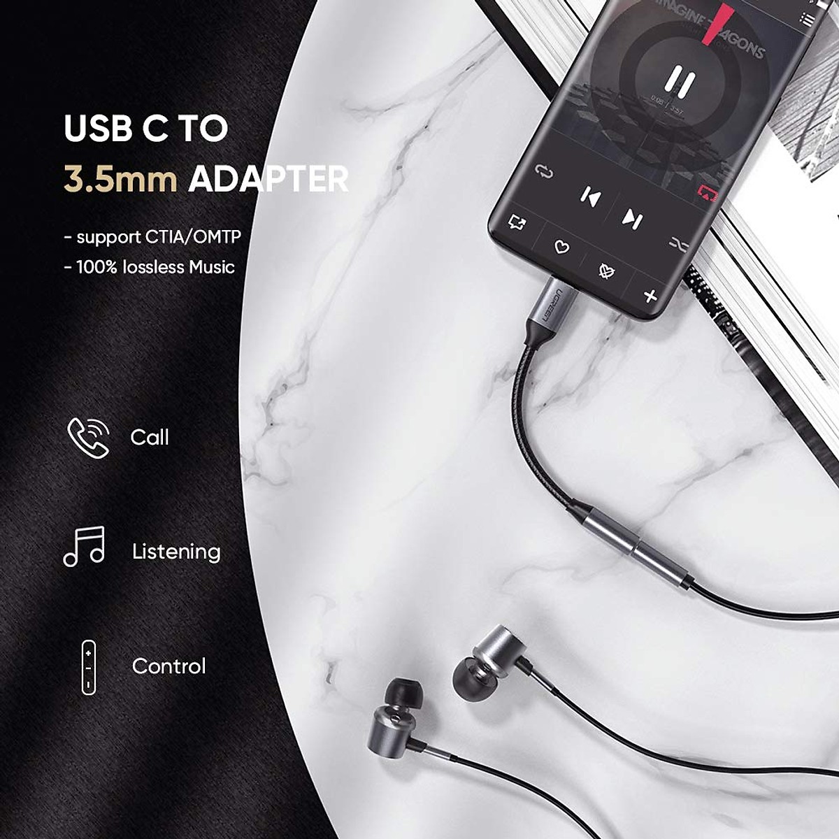 Cáp USB Type-C ra Audio 3.5mm Cao Cấp UGREEN AV142 - Hàng chính hãng