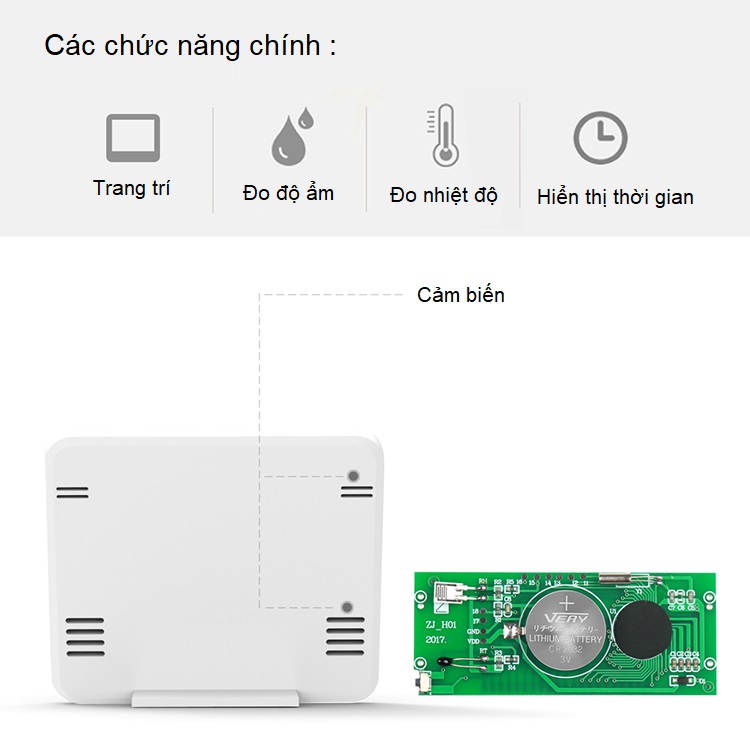 Đồng hồ để bàn màn hình LCD rõ ràng, hiển thị thời gian, nhiệt độ, độ ẩm trong phòng MP01 ( Tặng kèm 03 nút cố định dây điện ngẫu nhiên )