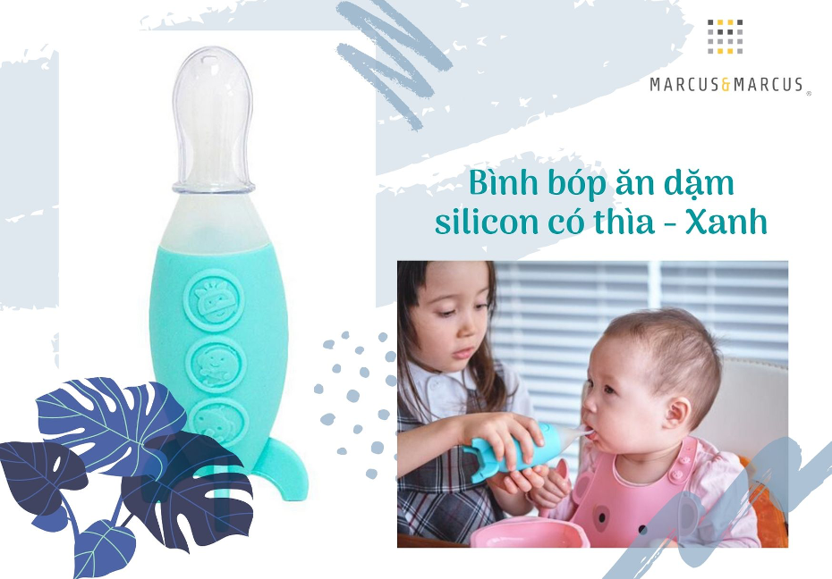 Bình bóp ăn dặm silicon có thìa Marcus &amp; Marcus cho bé từ 6 tháng