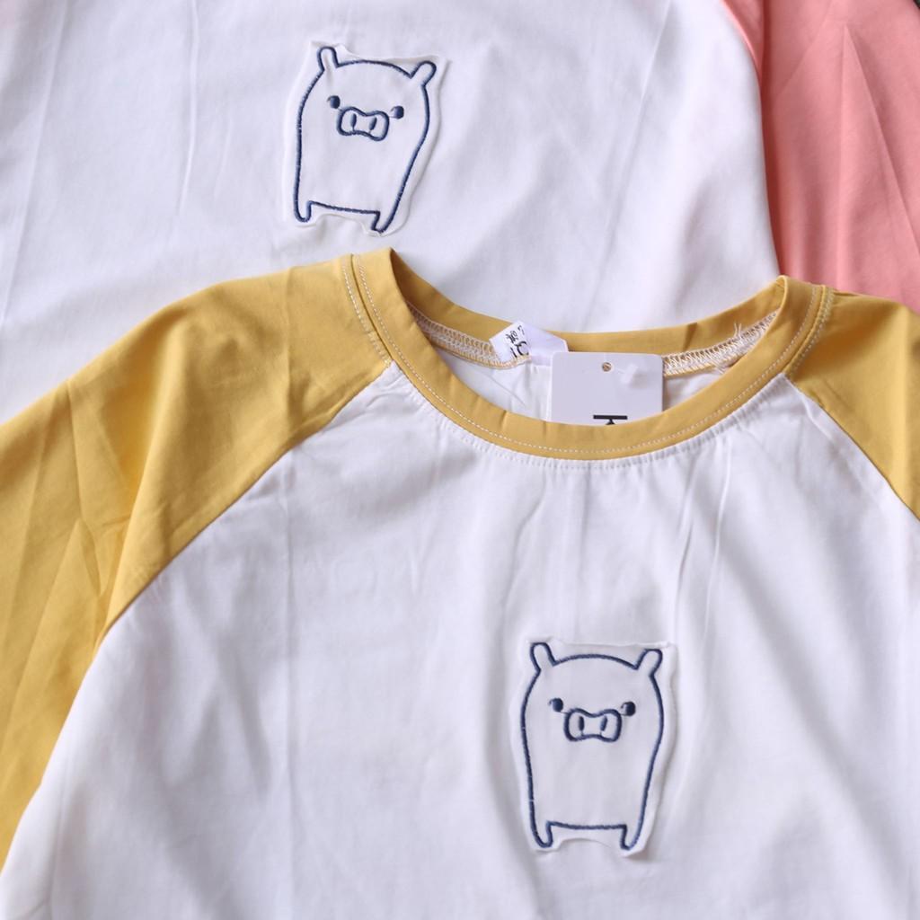 ÁO TRẮNG TAY RAGLAN HỌA TIẾT HÌNH CHÚ LỢN