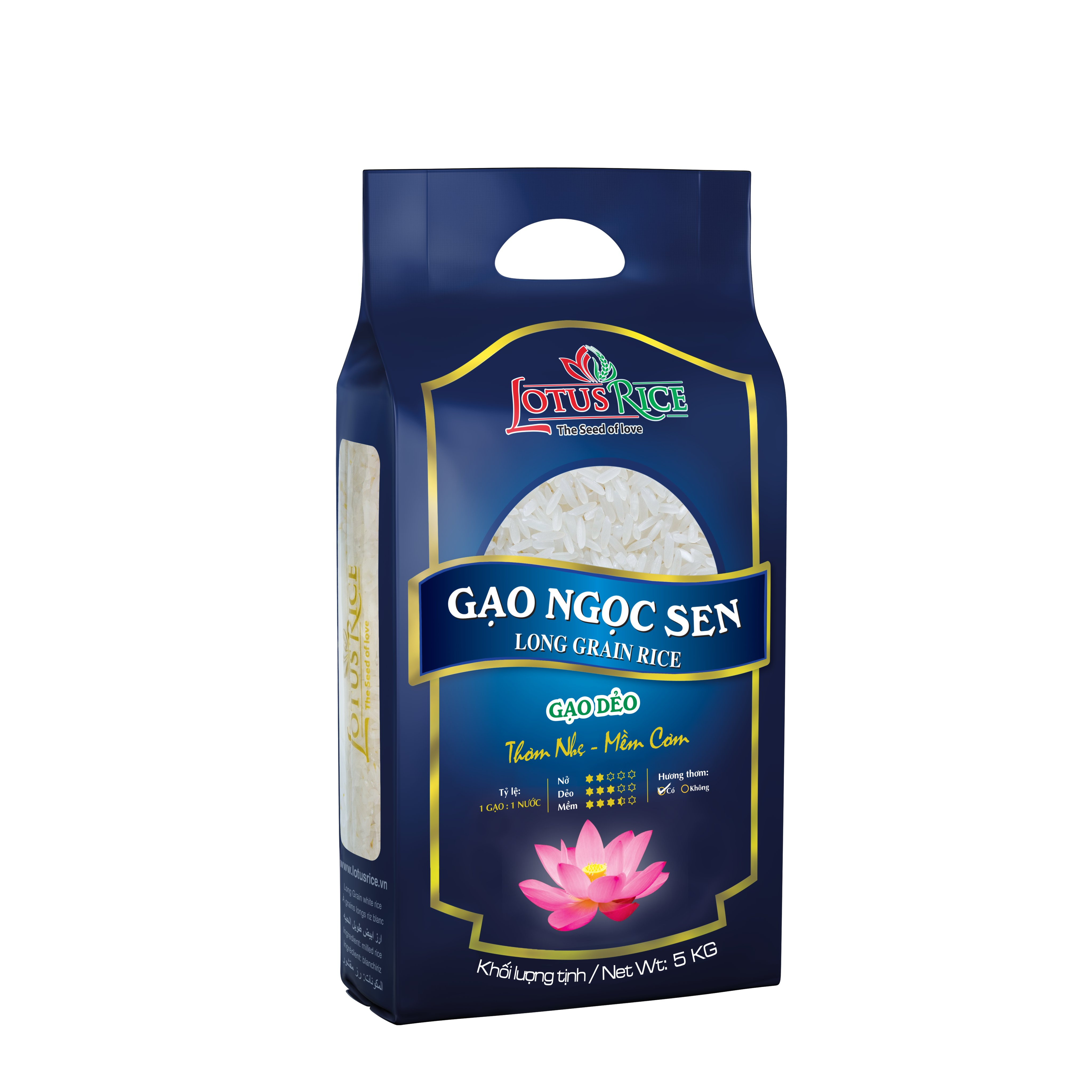 Hình ảnh của sản phẩm Gạo Ngọc Sen Lotus Rice 5kg - Cơm mềm dẻo ít - Chuẩn xuất khẩu