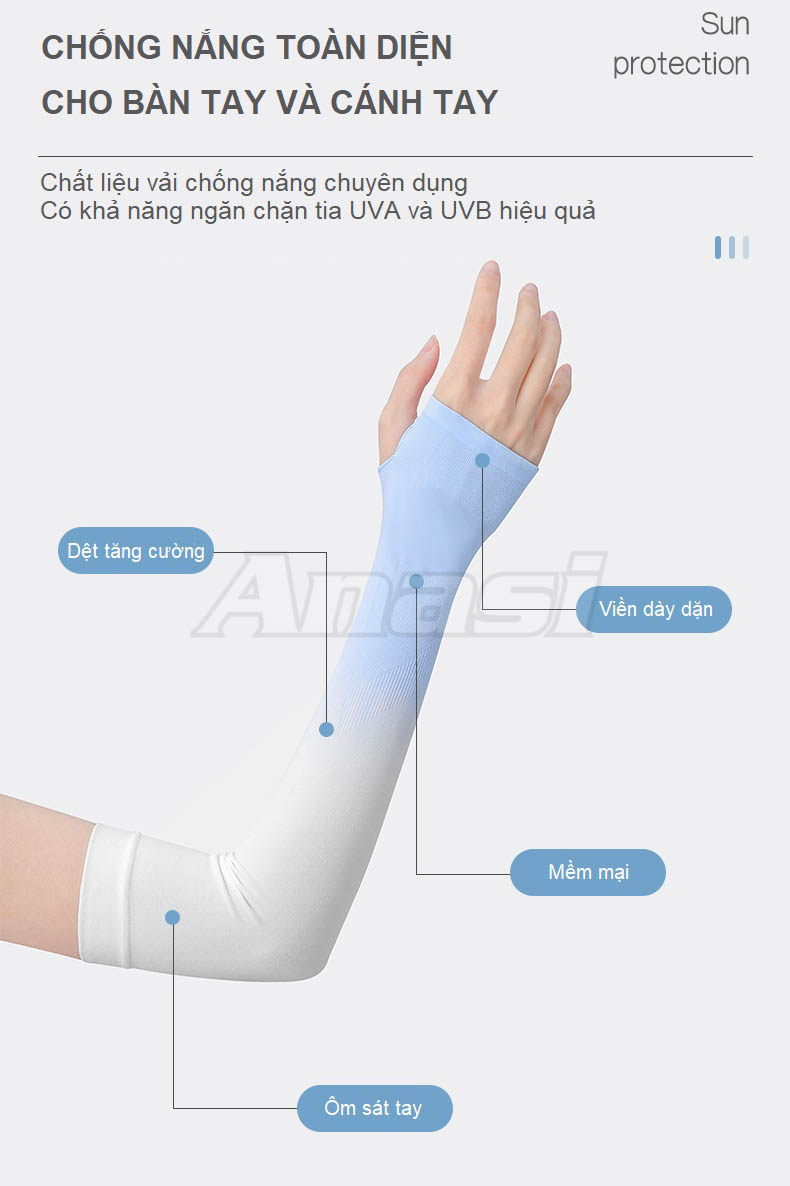 Găng tay chống nắng Anasi Ombre xỏ ngón cho nữ OB34 - Anasi Ombre Sun Protection Sleeves