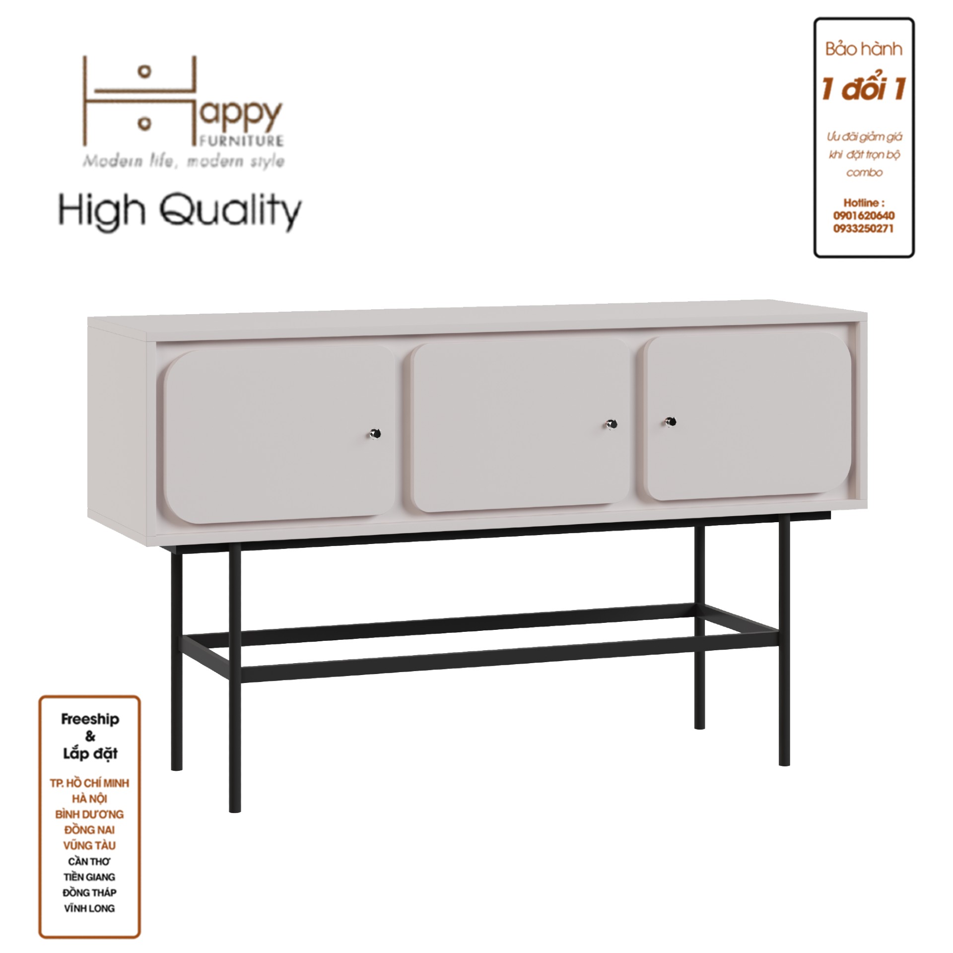 [Happy Home Furniture] SWEETY, Tủ lưu trữ 3 cửa mở - chân sắt, 136cm x 40cm x 82cm ( DxRxC), TCM_064