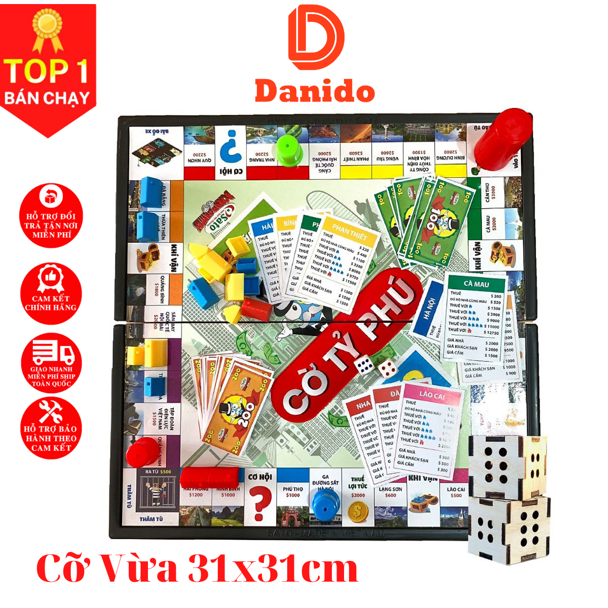 Cờ tỷ phú Monopoly cao cấp bản Việt Nam cải tiến - Boardgame cờ tỷ phú vui nhộn kích thước 31x31 và 42x42 - Hàng chính hãng D Danido