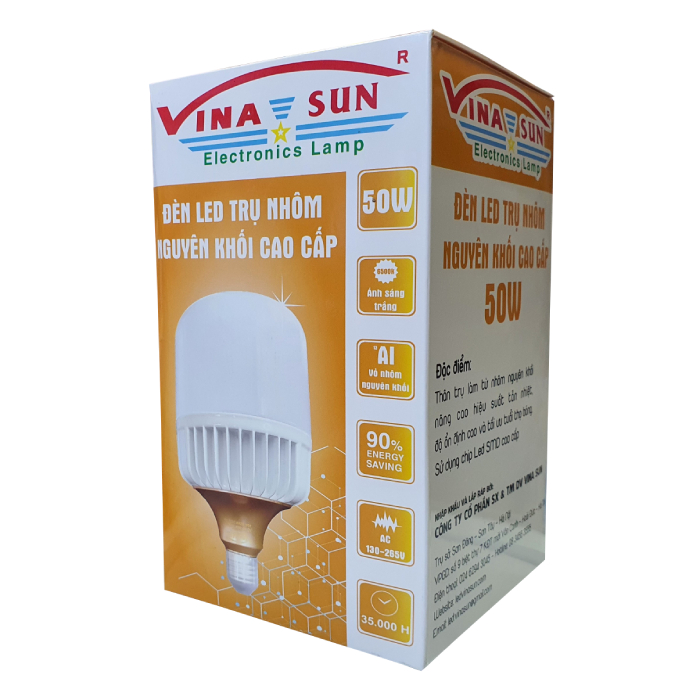 Bóng đèn led trụ 50W nhôm nguyên khối tản nhiệt cao cấp Vina Sun