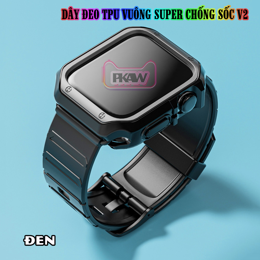 Dây Đeo khung ốp rời dành cho Apple Watch 7/6/5/4/3/2/1 size 38/40/41/42/44/45mm TPU vuông SUPER chống sốc V2 - nhiều màu