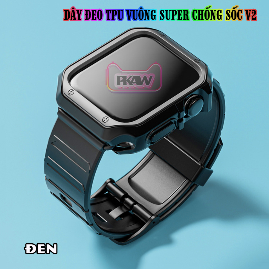 Dây Đeo khung ốp rời dành cho Apple Watch 7/6/5/4/3/2/1 size 38/40/41/42/44/45mm TPU vuông SUPER chống sốc V2 - nhiều màu (tặng cường lực dẻo theo size)