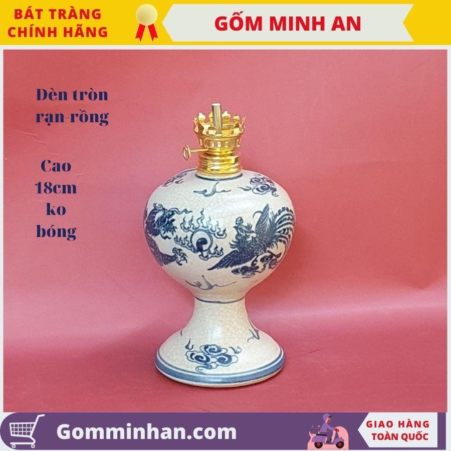 Đèn Dầu Thờ Đèn Thờ Men Rạn Dáng Tròn Vẽ Hoa Văn Cao Cấp- Gốm Sứ Bát Tràng- Gốm Minh An