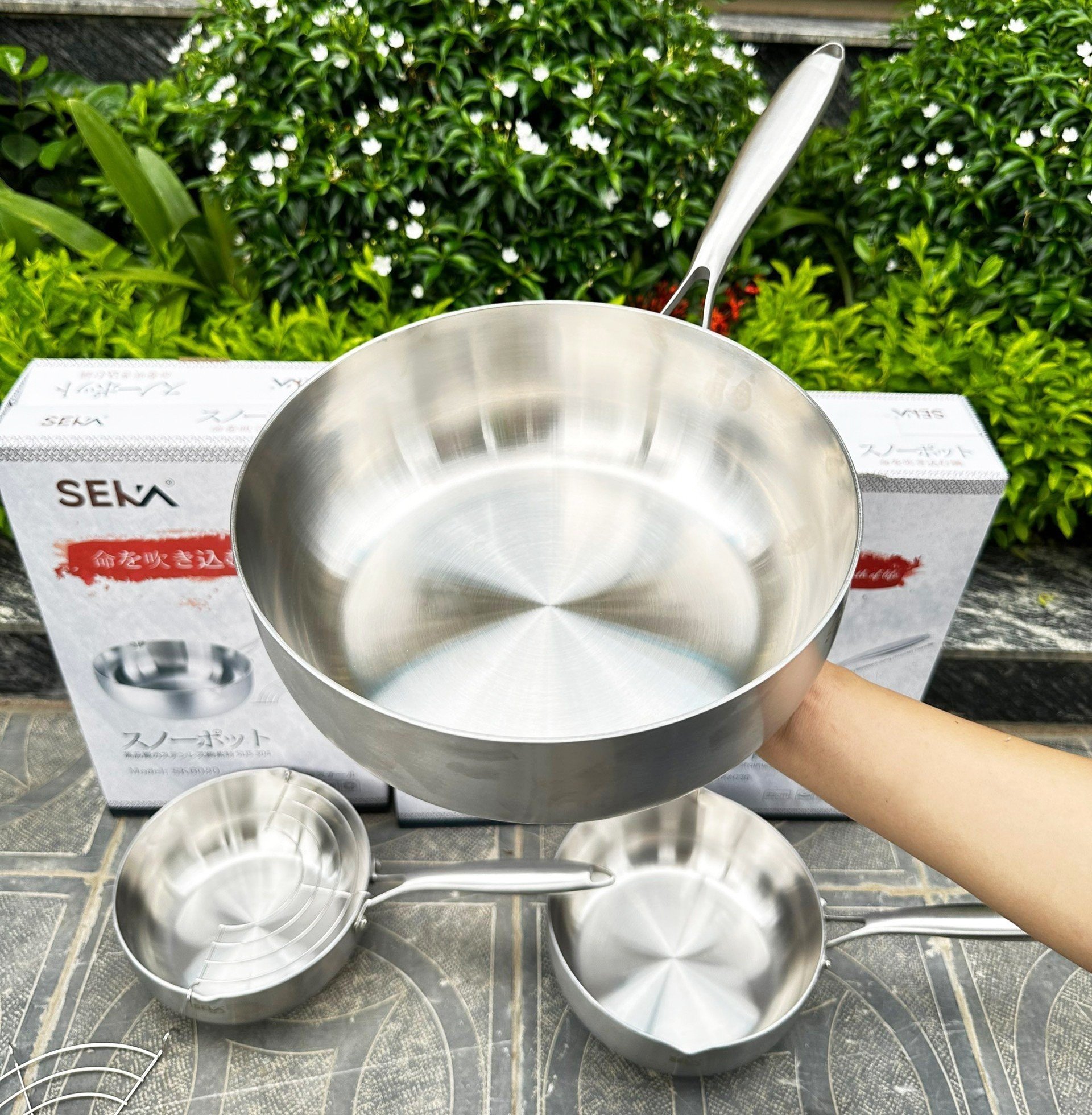 Chảo inox Nguyên Khối, Chảo Chống Dính Đáy Từ 22, 24, 26cm SEKA Nhật Bản Dùng Được Mọi Loại Bếp - Hàng Chính Hãng