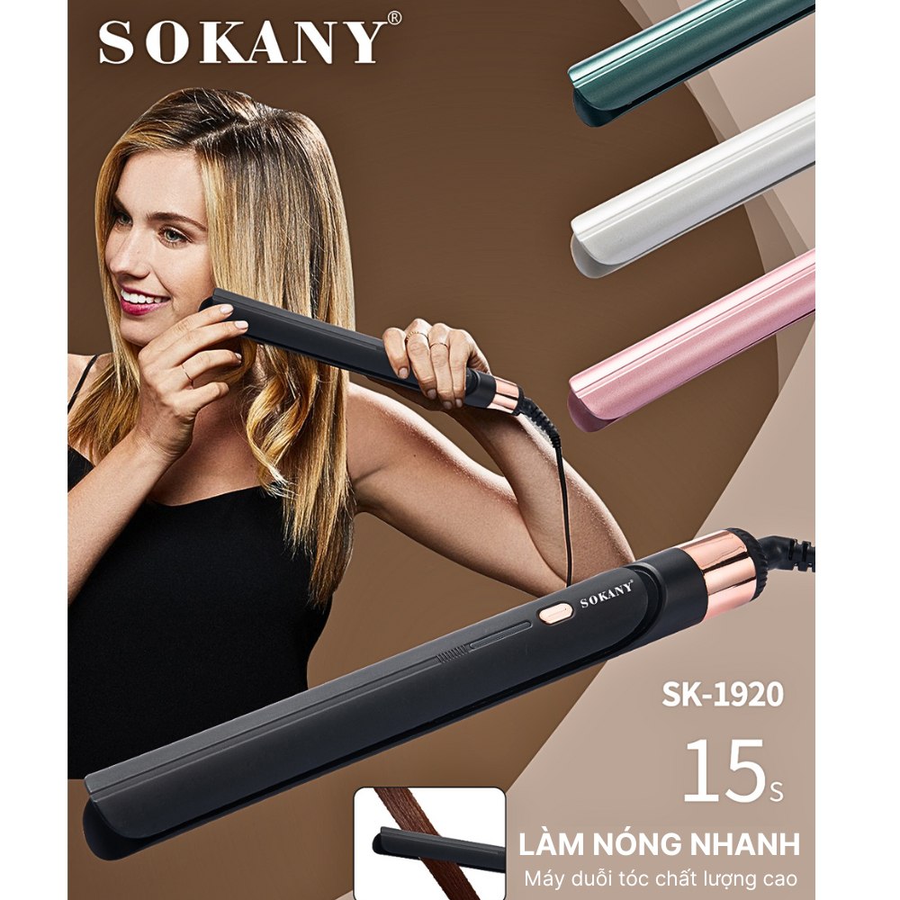 Máy duỗi ép là uốn tóc SOKANY SK-1920 công suất 45W, làm nóng nhanh, là tóc, ép tóc siêu thẳng - HÀNG CHÍNH HÃNG - DELIYA