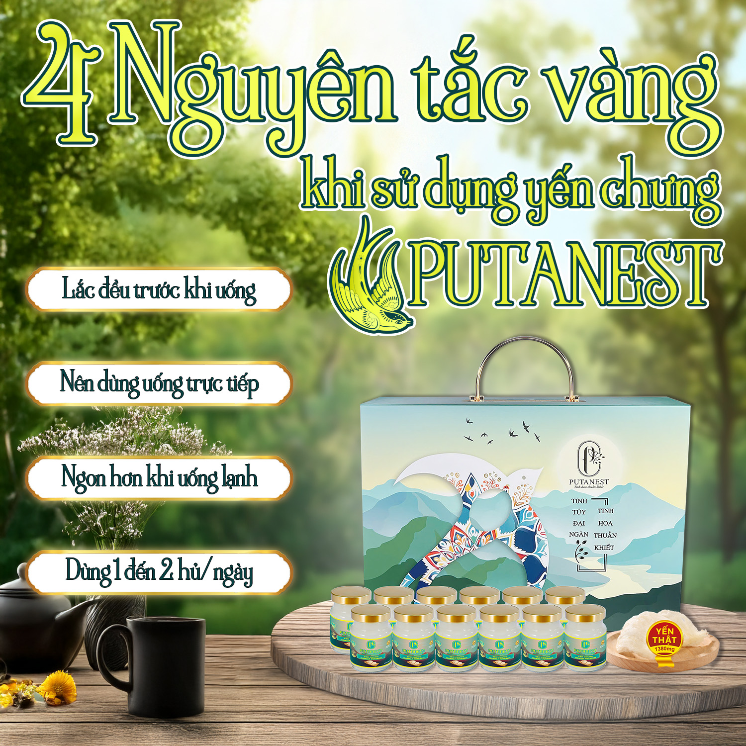 Yến chưng Isomalt PUTANEST hộp quà tặng cao cấp 12 hũ 70ml cho người ăn kiêng giữ dáng tiểu đường